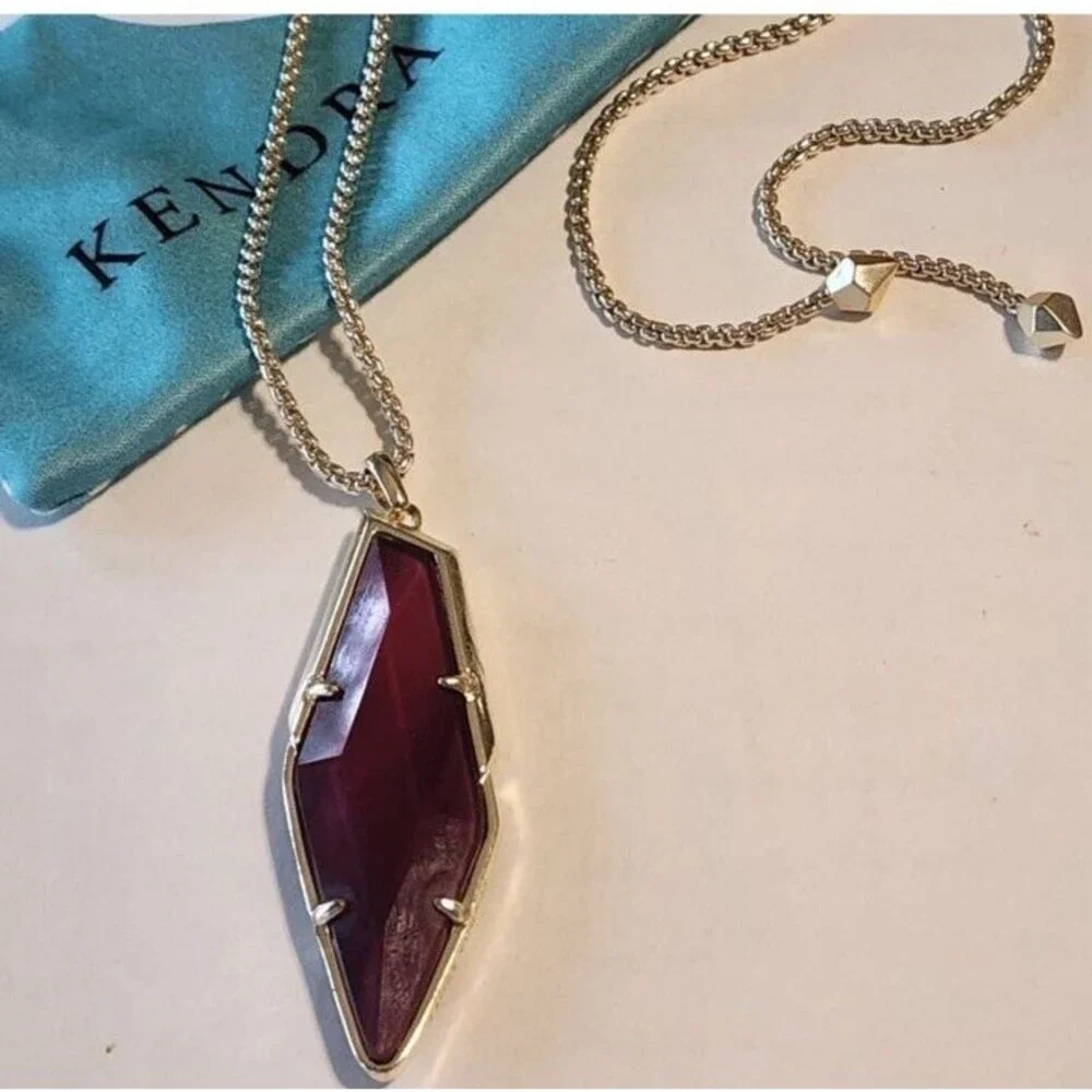 Kendra Scott Olivia marron jade  STONE  Gold Long Pendant NecklACE